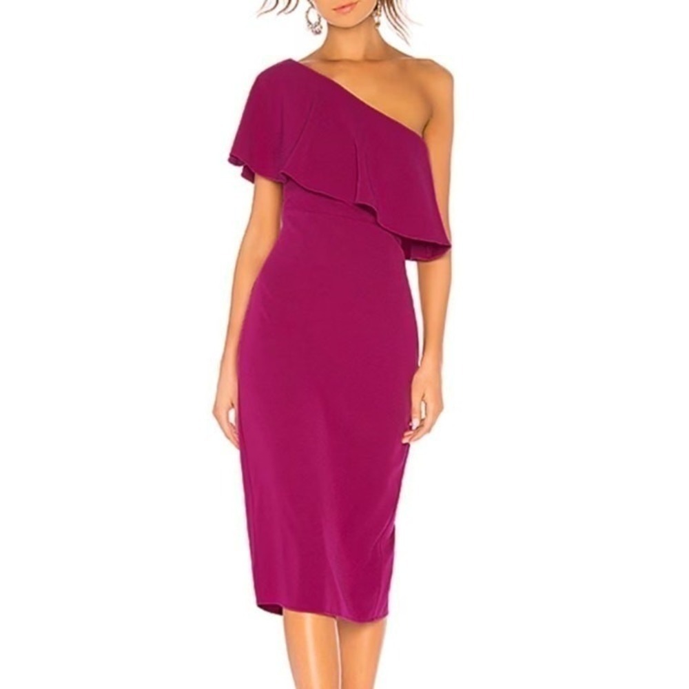 Lovers +‎ Friends Bentley One Shoulder Midi Dress XS Hot Pink Cocktail Party NEW